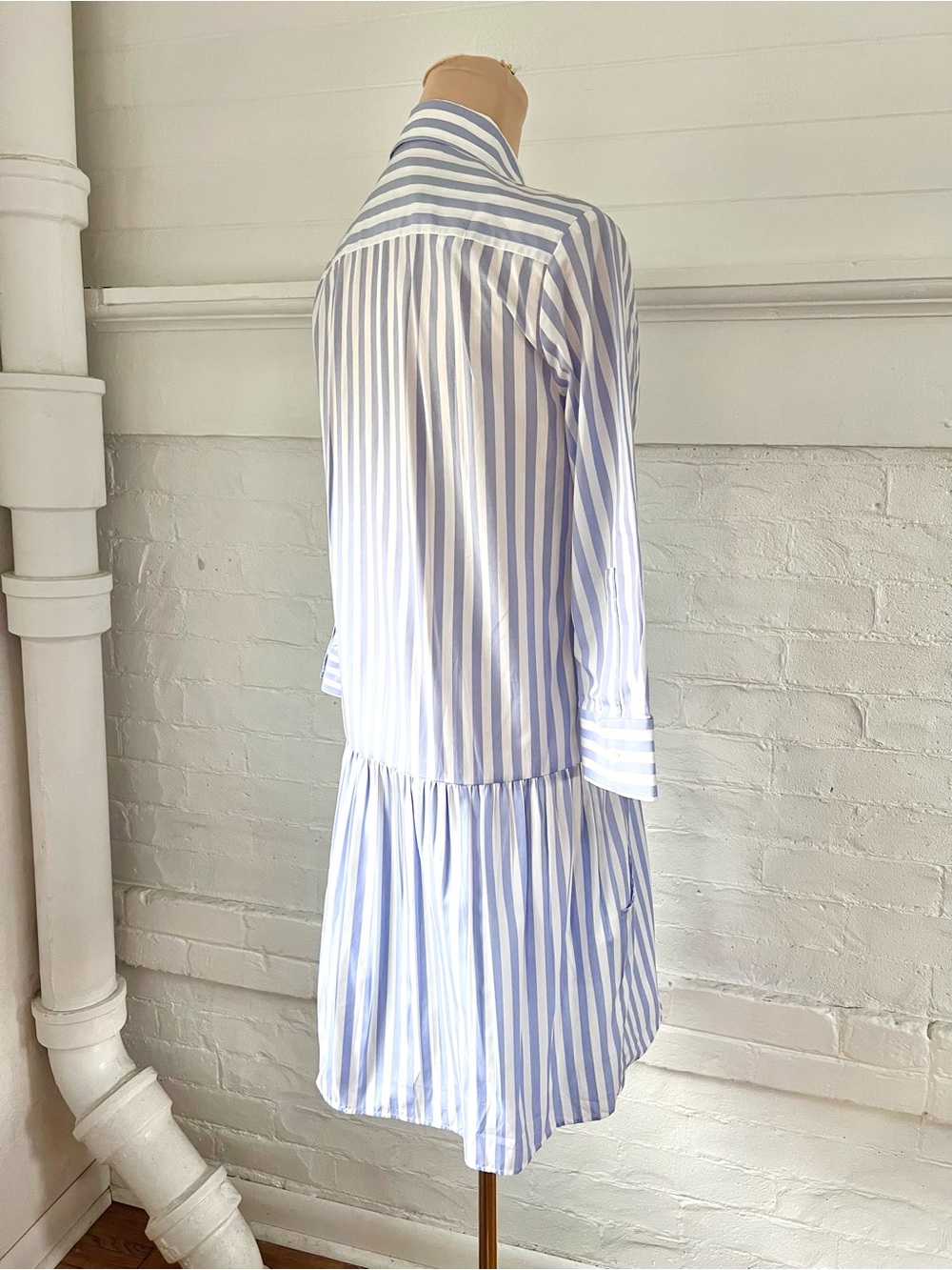 The Shirt Rochelle Behrens Drop Waist Shirtdress Blue White Stripe Size XS - Picture 4 of 13